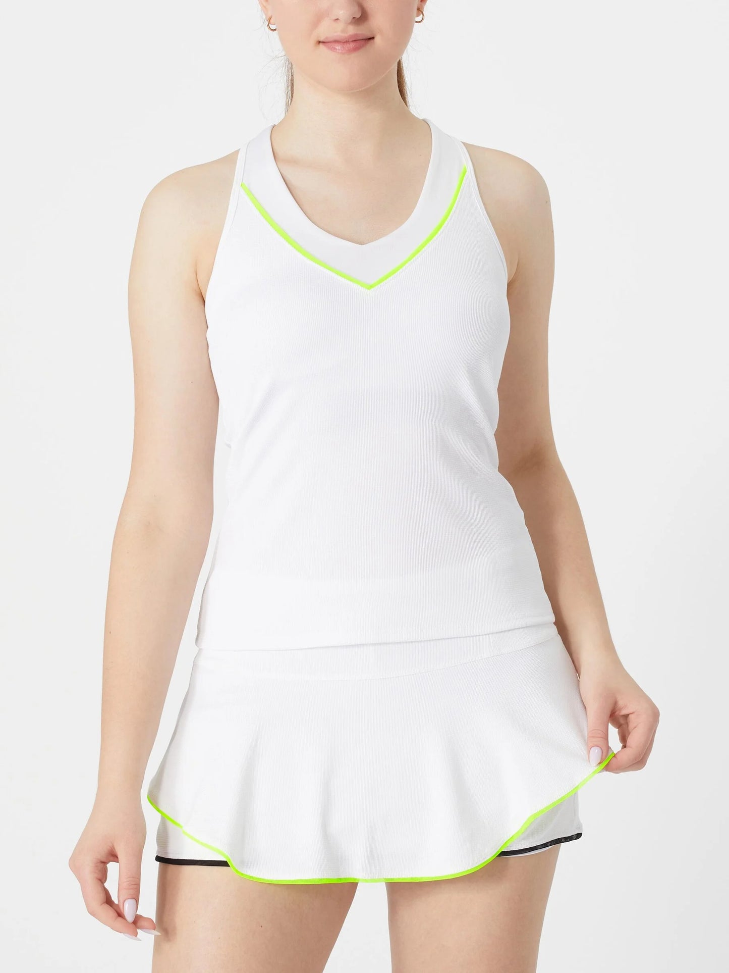 Pique'V Tank w/Bra-White : XL